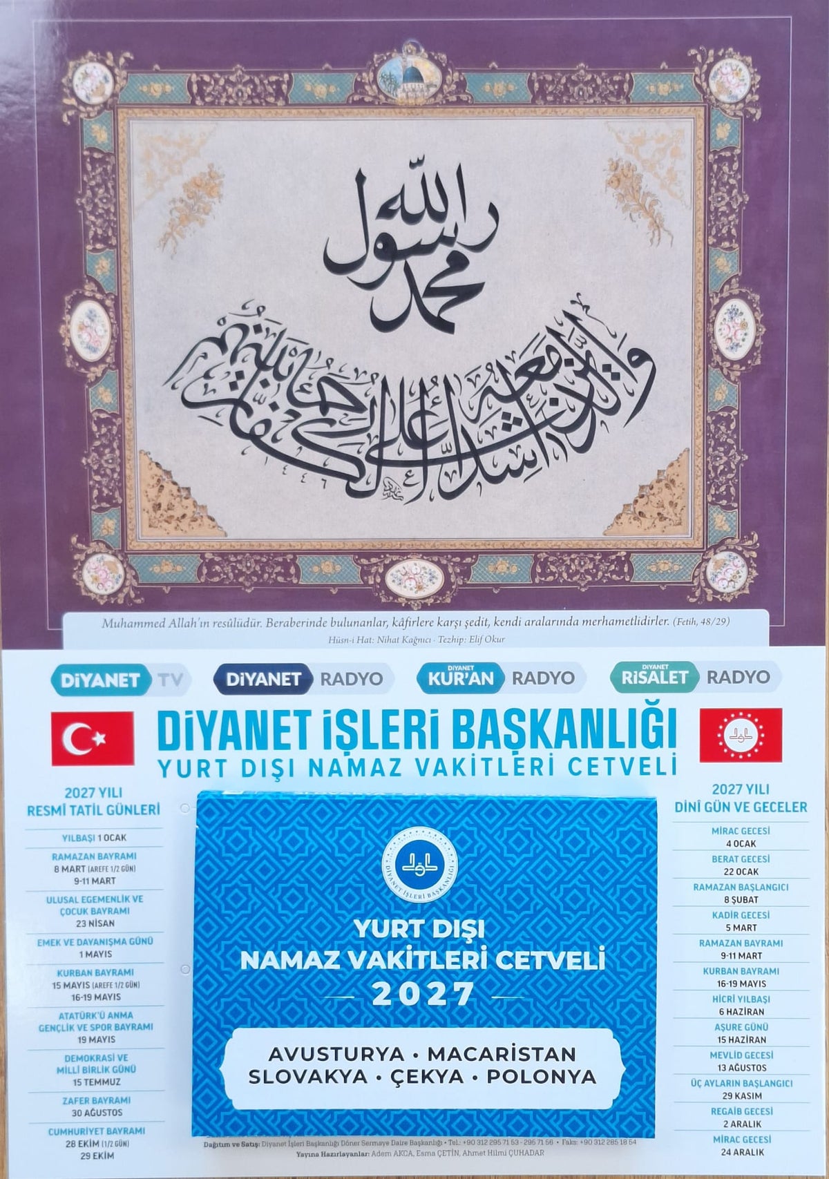 2027 Yılı DİB Namaz Takvimi