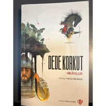 Book cover of 'Dede Korkut Hikayeleri' with warrior illustrations.